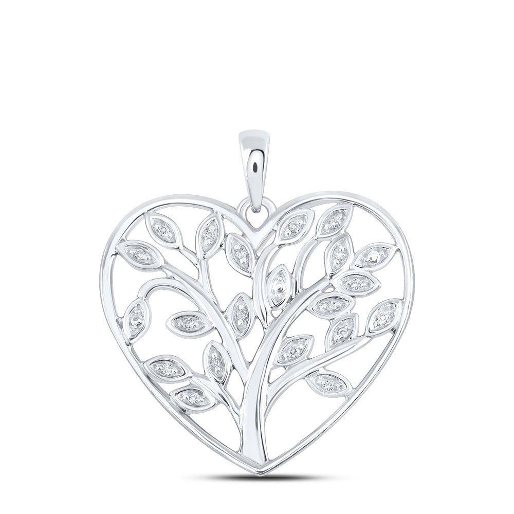 Sterling Silver Round Diamond Heart Pendant 1/12 Cttw - Splendid Jewellery