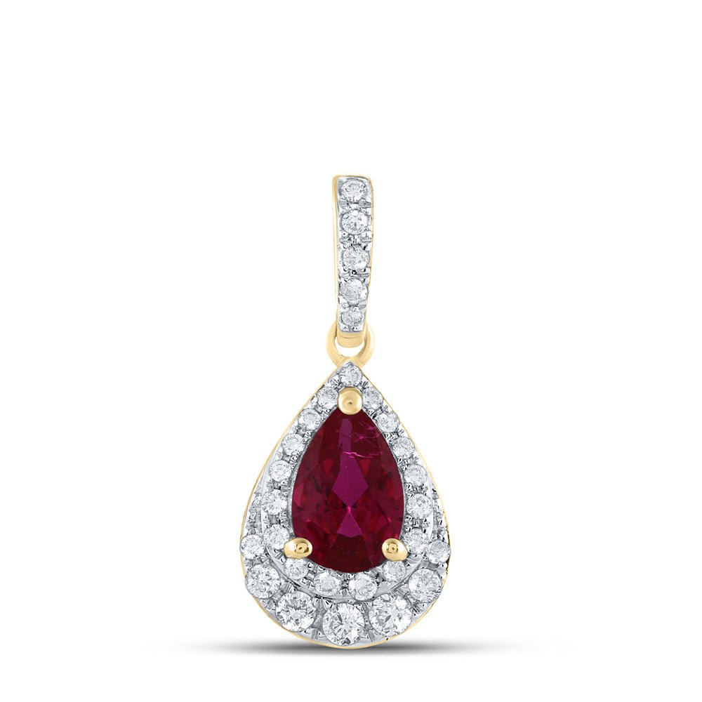14K Yellow Gold Pear Natural Ruby 6.5x4mm Pendant 1/5 Cttw - Splendid Jewellery