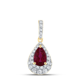 14K Yellow Gold Pear Natural Ruby 6.5x4mm Pendant 1/5 Cttw - Splendid Jewellery
