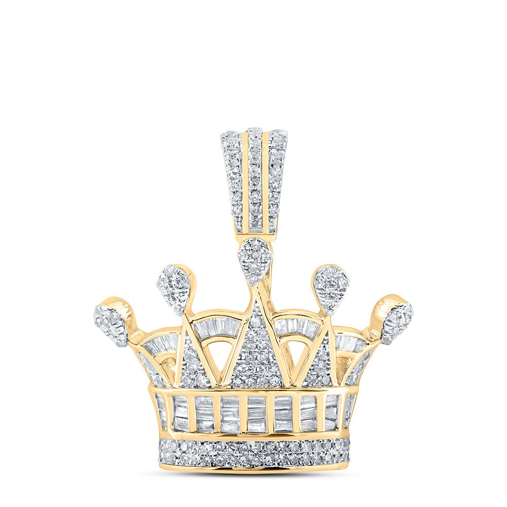 10K Yellow Gold Round Diamond Crown Charm Pendant 7/8 Cttw - Splendid Jewellery