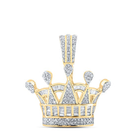 10K Yellow Gold Round Diamond Crown Charm Pendant 7/8 Cttw - Splendid Jewellery