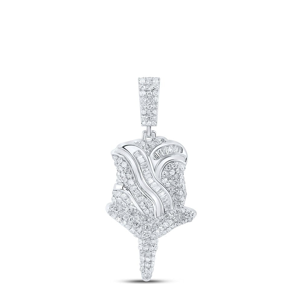 Sterling Silver Round Diamond Rose Pendant 1 Cttw - Splendid Jewellery