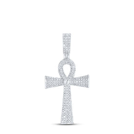 Sterling Silver Round Diamond Ankh Cross Charm Pendant 1 Cttw - Splendid Jewellery