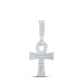 Sterling Silver Baguette Diamond Ankh Cross Pendant 3/4 Cttw - Splendid Jewellery