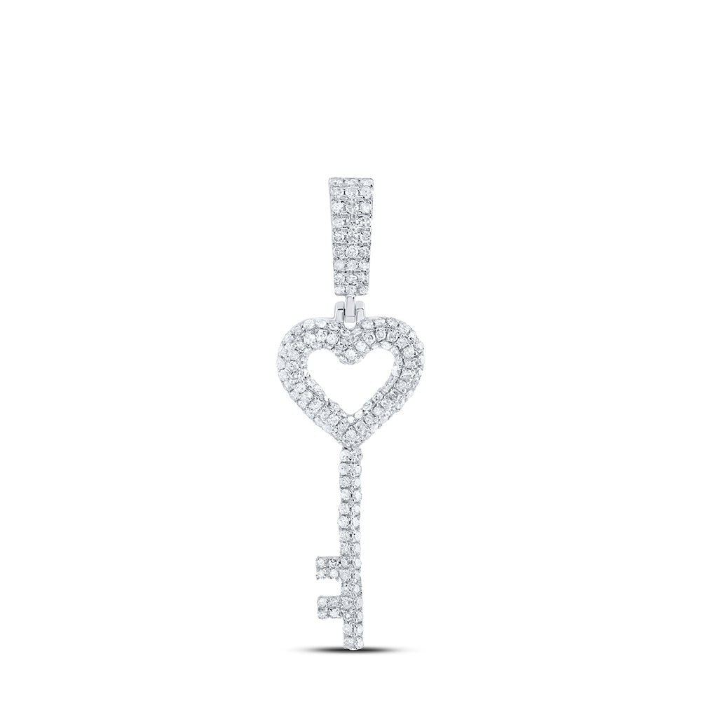 Sterling Silver Round Diamond Heart Key Pendant 5/8 Cttw - Splendid Jewellery