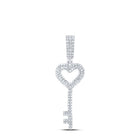 Sterling Silver Round Diamond Heart Key Pendant 5/8 Cttw - Splendid Jewellery