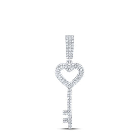 Sterling Silver Round Diamond Heart Key Pendant 5/8 Cttw - Splendid Jewellery