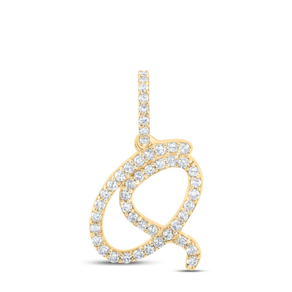 10K Yellow Gold Round Diamond Q Initial Letter Pendant 1/5 Cttw - Splendid Jewellery