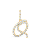 10K Yellow Gold Round Diamond Q Initial Letter Pendant 1/5 Cttw - Splendid Jewellery