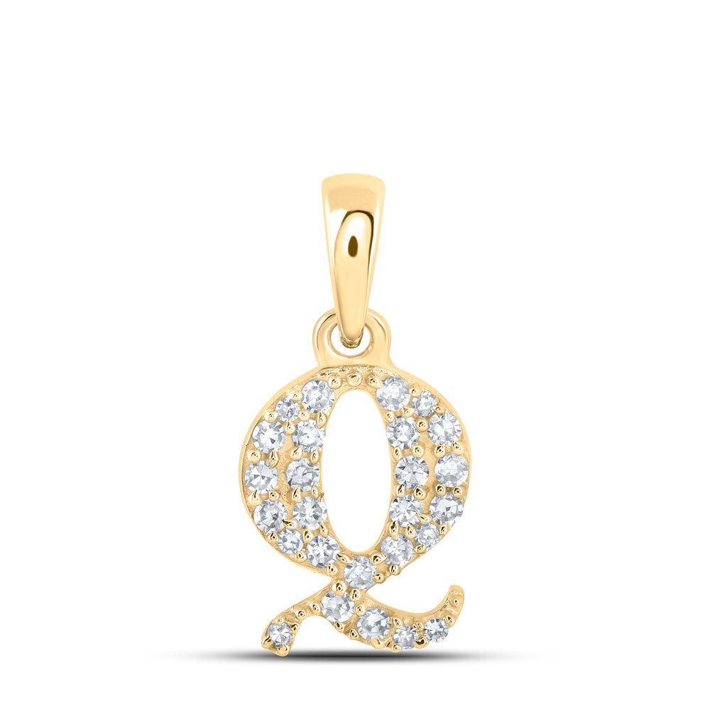 10K Yellow Gold Round Diamond Q Initial Letter Pendant 1/10 Cttw - Splendid Jewellery