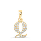 10K Yellow Gold Round Diamond Q Initial Letter Pendant 1/10 Cttw - Splendid Jewellery