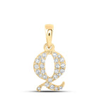 10K Yellow Gold Round Diamond Q Initial Letter Pendant 1/10 Cttw - Splendid Jewellery
