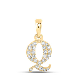 10K Yellow Gold Round Diamond Q Initial Letter Pendant 1/10 Cttw - Splendid Jewellery