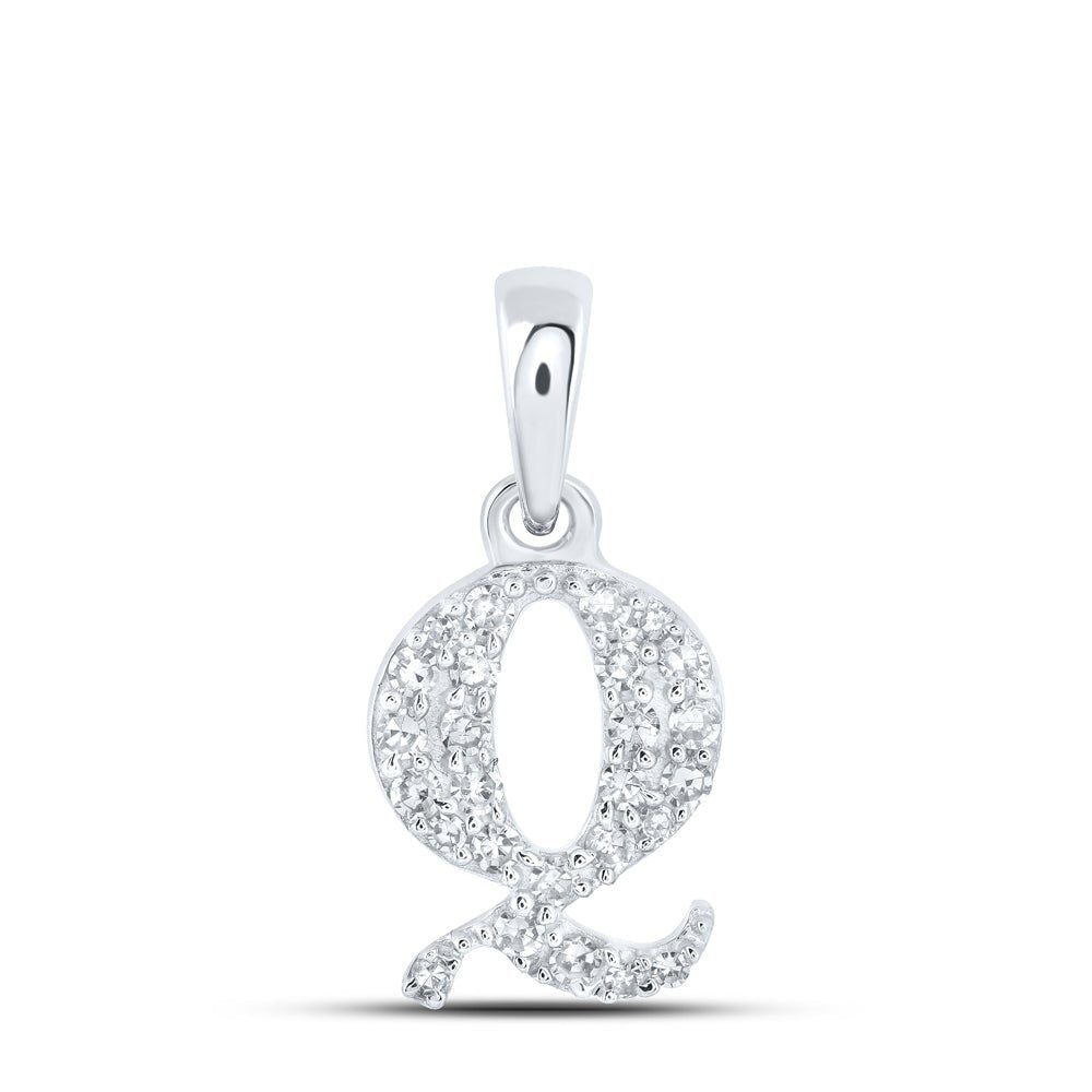 10K White Gold Round Diamond Q Initial Letter Pendant 1/10 Cttw - Splendid Jewellery