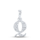 10K White Gold Round Diamond Q Initial Letter Pendant 1/10 Cttw - Splendid Jewellery