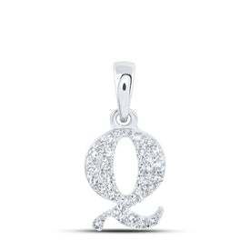 10K White Gold Round Diamond Q Initial Letter Pendant 1/10 Cttw - Splendid Jewellery