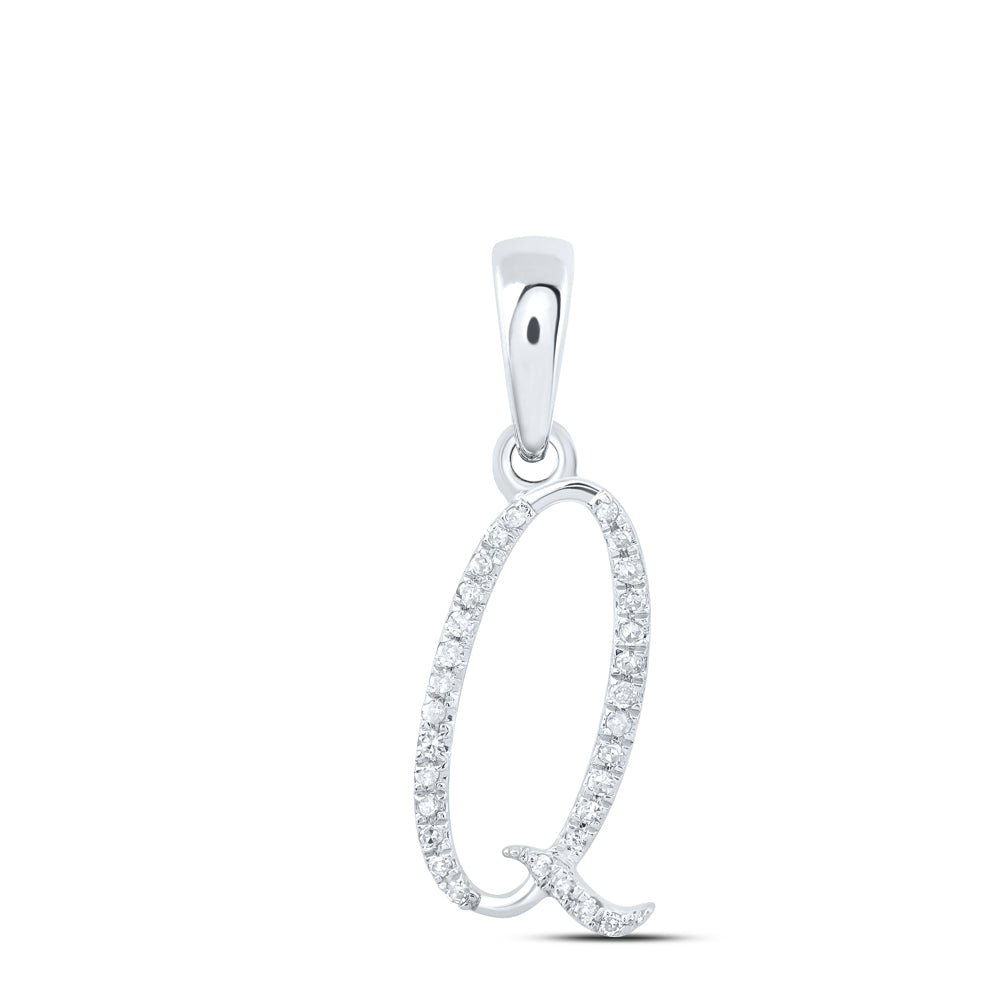 10K White Gold Round Diamond Q Initial Letter Pendant 1/10 Cttw - Splendid Jewellery