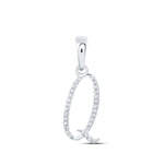 10K White Gold Round Diamond Q Initial Letter Pendant 1/10 Cttw - Splendid Jewellery