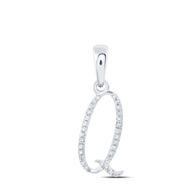 10K White Gold Round Diamond Q Initial Letter Pendant 1/10 Cttw - Splendid Jewellery