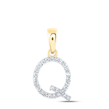 Load image into Gallery viewer, 10K Yellow Gold Round Diamond Q Initial Letter Pendant 1/8 Cttw - Splendid Jewellery
