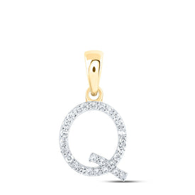 10K Yellow Gold Round Diamond Q Initial Letter Pendant 1/8 Cttw - Splendid Jewellery