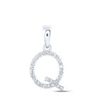 10K White Gold Round Diamond Q Initial Letter Pendant 1/8 Cttw - Splendid Jewellery