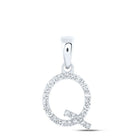 10K White Gold Round Diamond Q Initial Letter Pendant 1/8 Cttw - Splendid Jewellery