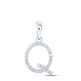 10K White Gold Round Diamond Q Initial Letter Pendant 1/8 Cttw - Splendid Jewellery