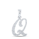 10K White Gold Round Diamond Q Initial Letter Pendant 1/8 Cttw - Splendid Jewellery