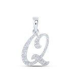 10K White Gold Round Diamond Q Initial Letter Pendant 1/8 Cttw - Splendid Jewellery