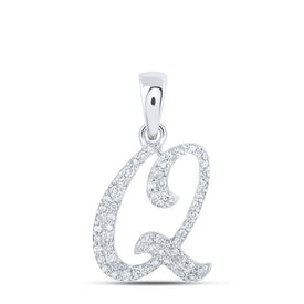 10K White Gold Round Diamond Q Initial Letter Pendant 1/8 Cttw - Splendid Jewellery