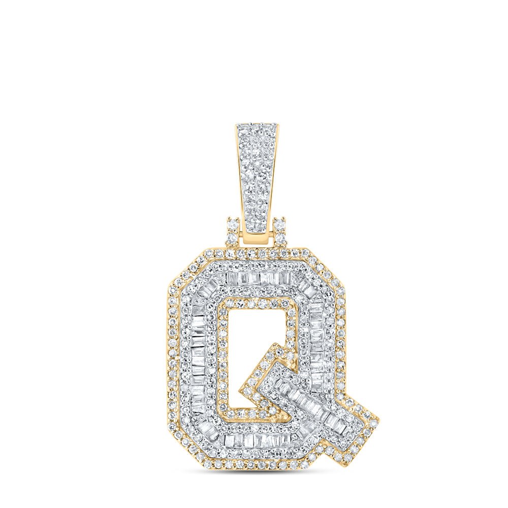 10K Yellow Gold Baguette Diamond Initial "Q" Charm Pendant 3/4 Cttw - Splendid Jewellery