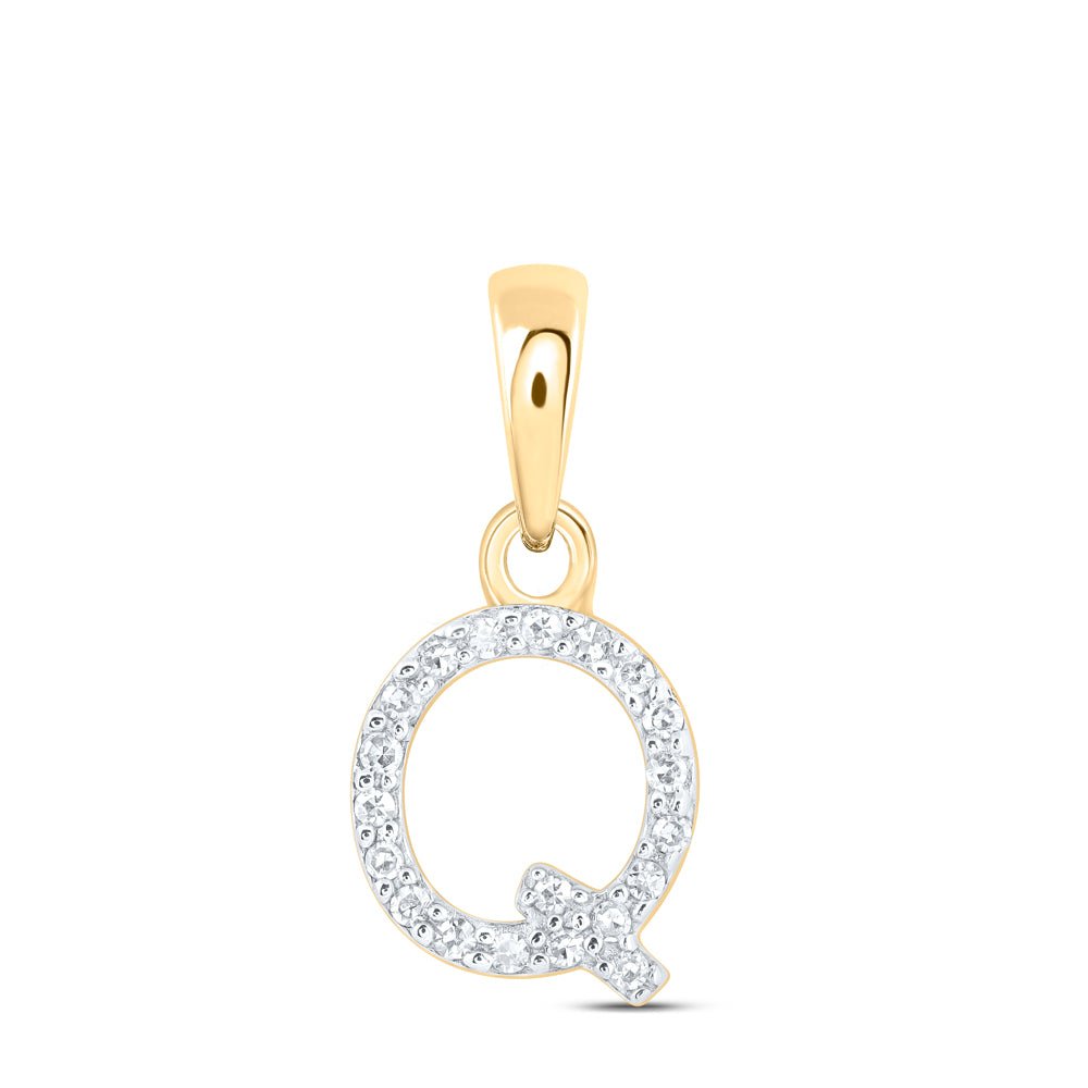 10K Yellow Gold Round Diamond Q Initial Letter Pendant 1/20 Cttw - Splendid Jewellery