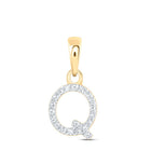 10K Yellow Gold Round Diamond Q Initial Letter Pendant 1/20 Cttw - Splendid Jewellery