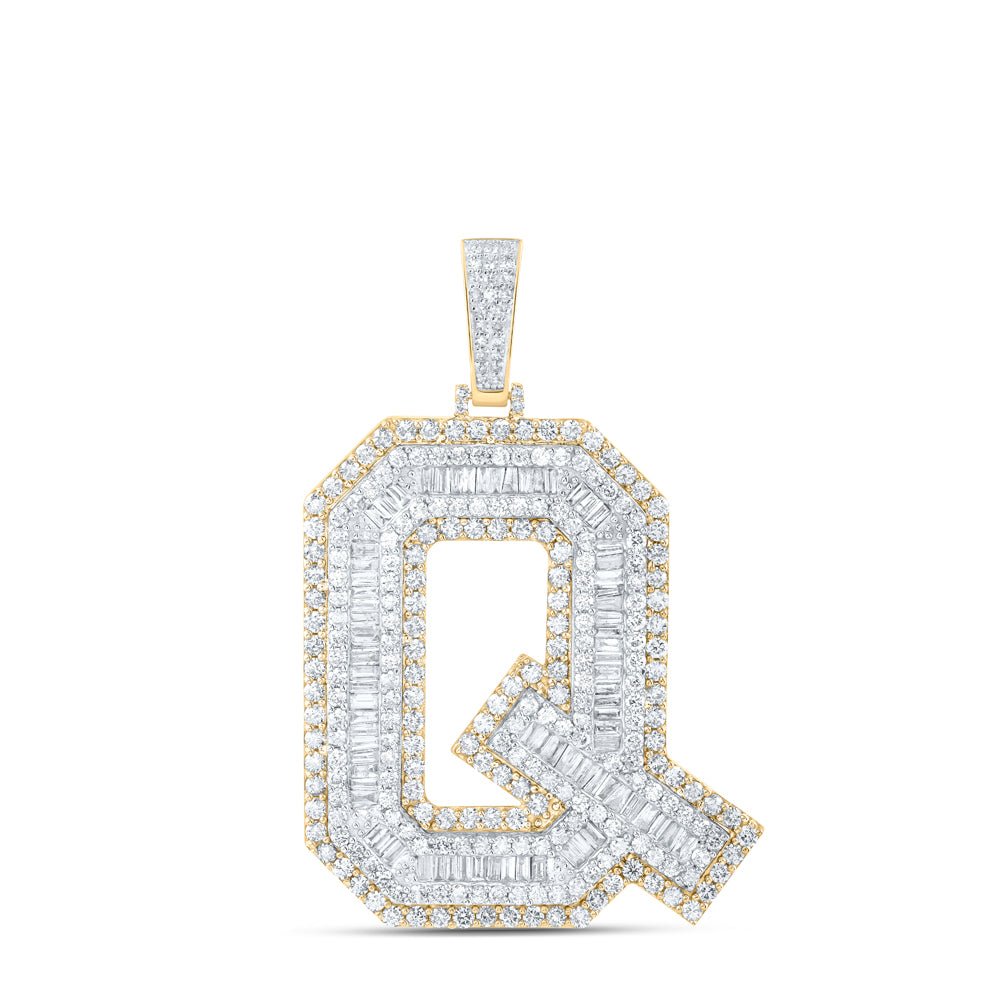 10K Yellow Gold Baguette Diamond Initial "Q" Charm Pendant 6 7/8 Cttw - Splendid Jewellery