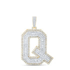 10K Yellow Gold Baguette Diamond Initial "Q" Charm Pendant 6 7/8 Cttw - Splendid Jewellery