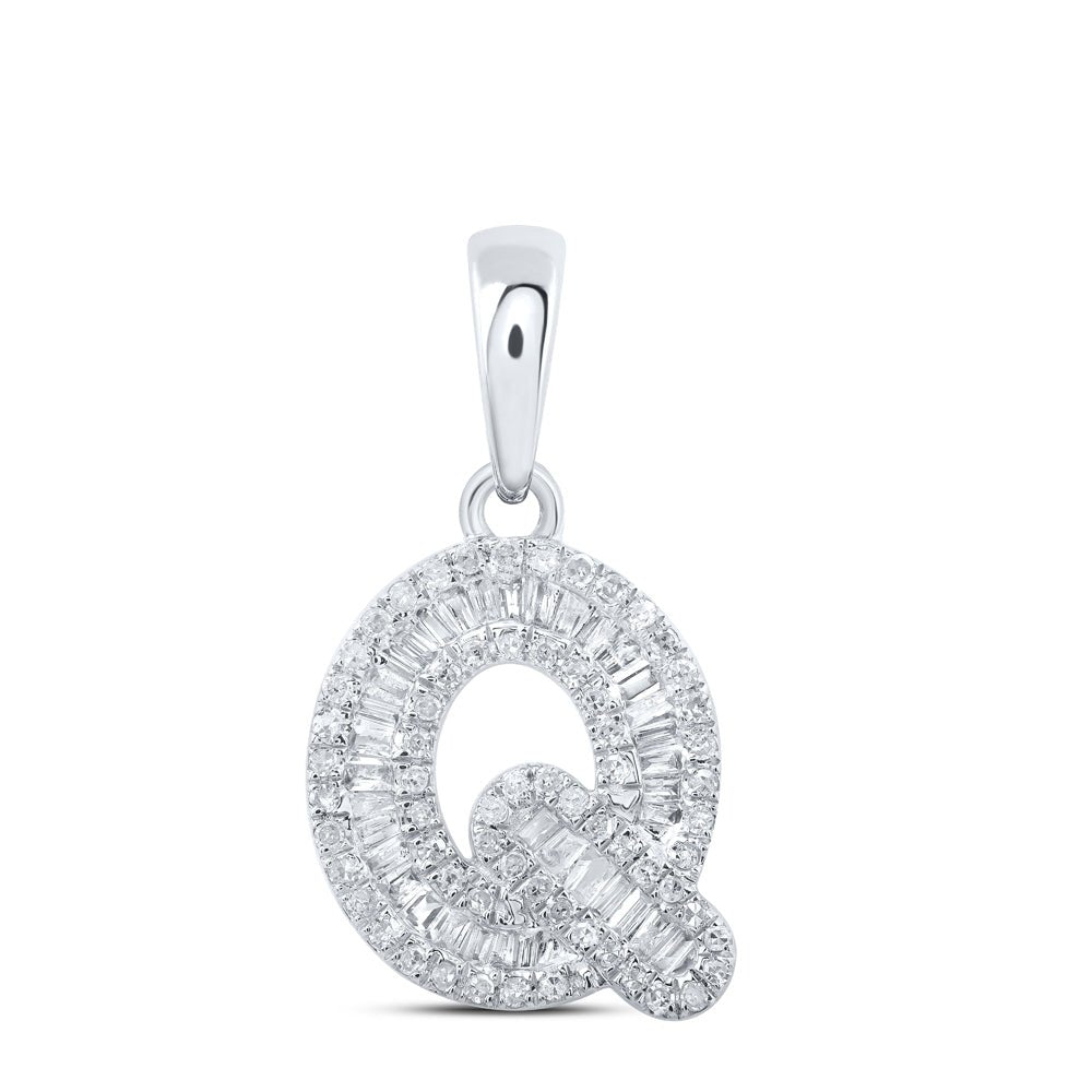 10K White Gold Baguette Diamond Q Initial Letter Pendant 3/8 Cttw - Splendid Jewellery