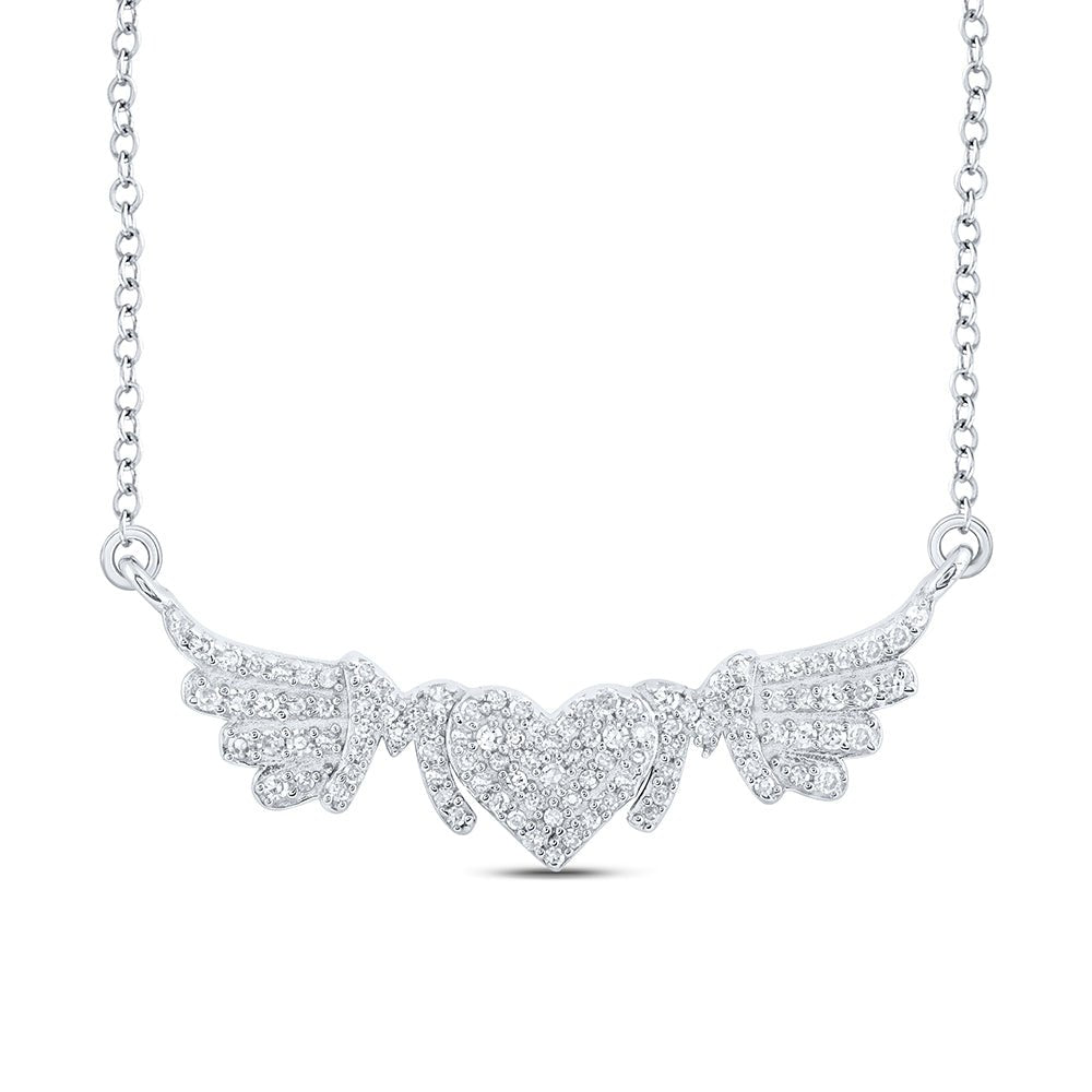Sterling Silver Round Diamond M?M Heart Neclace (18 Inch) 1/4 Cttw - Splendid Jewellery
