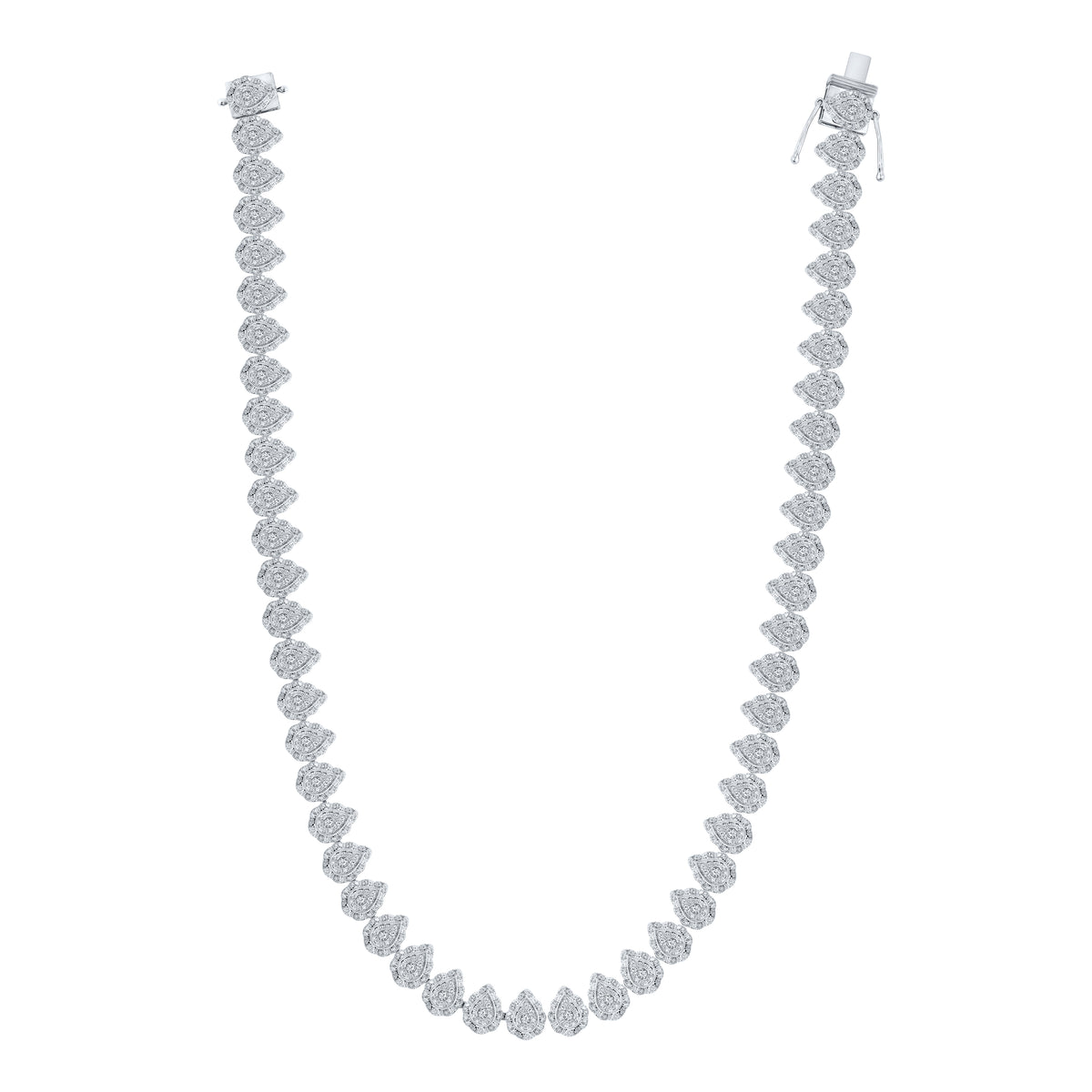 10K White Gold Round Diamond Womens 18 - Inch Teardrop Link Necklace 6 - 6 1/2 Cttw - Splendid Jewellery