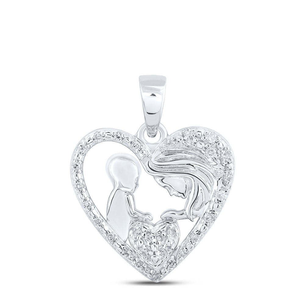 Sterling Silver Round Diamond Mom Heart Pendant 1/12 Cttw - Splendid Jewellery