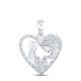 Sterling Silver Round Diamond Mom Heart Pendant 1/12 Cttw - Splendid Jewellery
