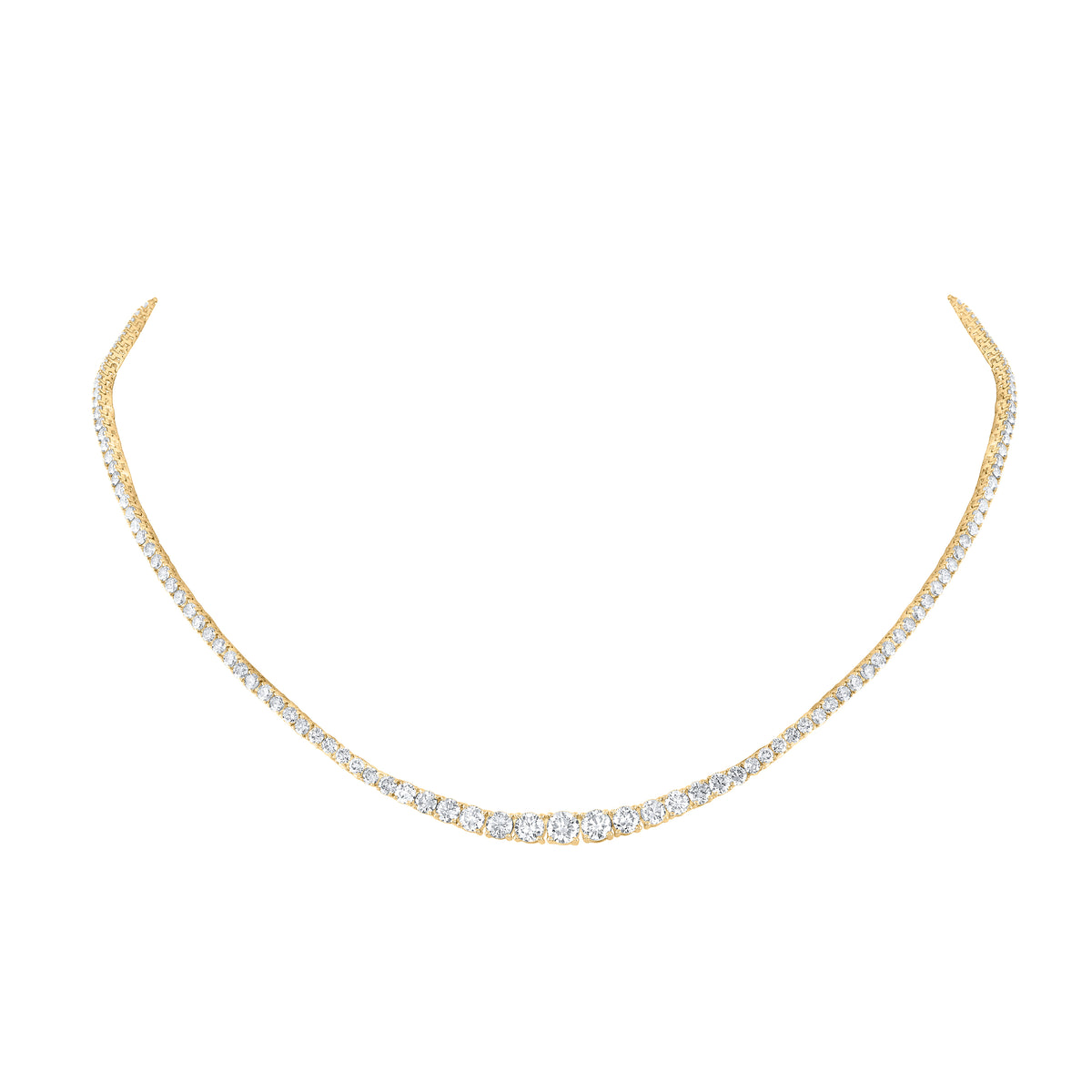 14K Yellow Gold Round Diamond Necklace (16 Inch) 7 1/5 Cttw - Splendid Jewellery