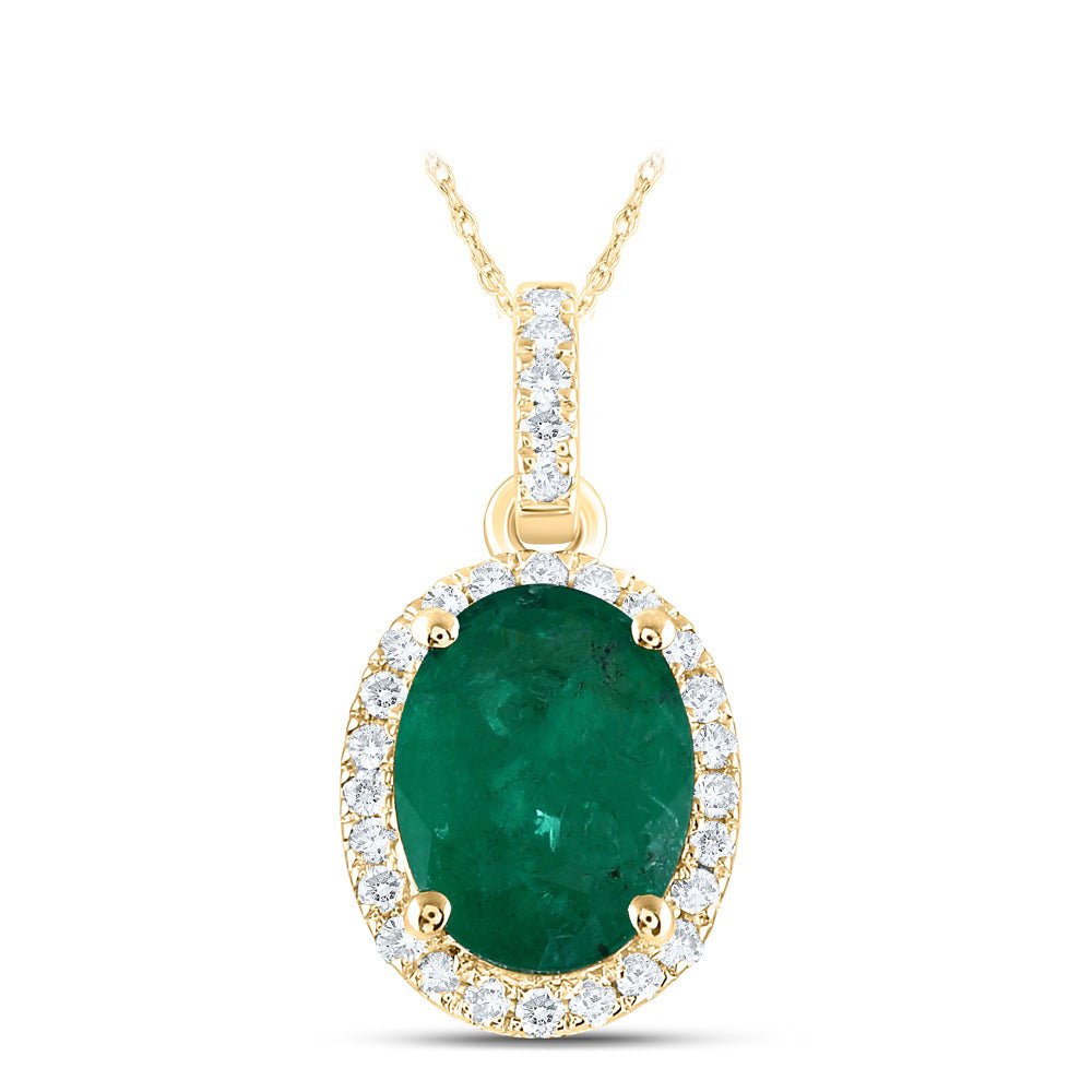 14K Yellow Gold Oval Natural Emerald Ana M 8x6mm Pendant 1/8 Cttw - Splendid Jewellery