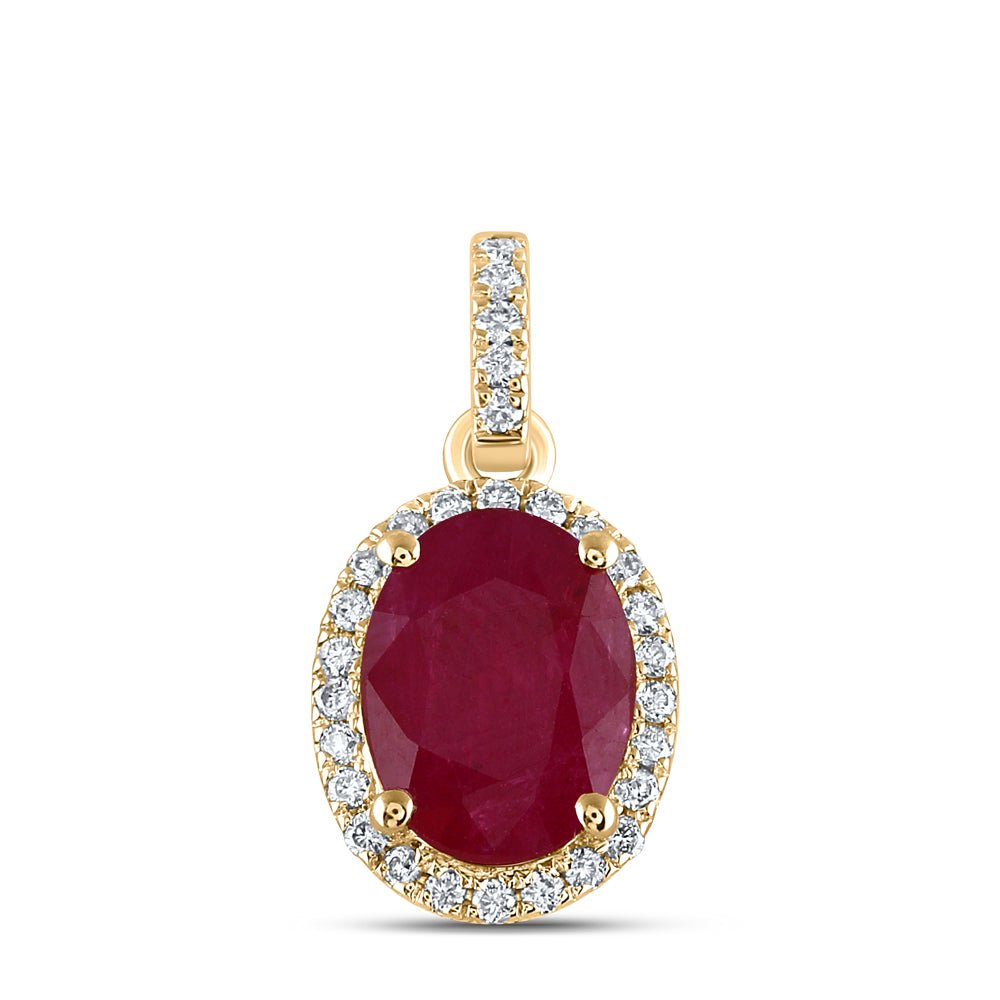 14K Yellow Gold Oval Natural Ruby Ana M 8x6mm Pendant 1/8 Cttw - Splendid Jewellery