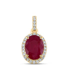 14K Yellow Gold Oval Natural Ruby Ana M 8x6mm Pendant 1/8 Cttw - Splendid Jewellery