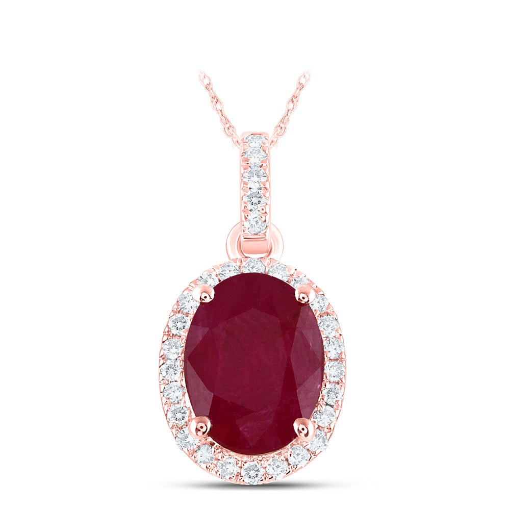 14K Rose Gold Oval Natural Ruby Ana M 8x6mm Pendant 1/8 Cttw - Splendid Jewellery