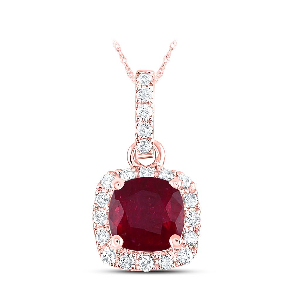 14K Rose Gold Cushion Natural Ruby Ana M 5mm Pendant 1/10 Cttw - Splendid Jewellery