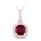 14K Rose Gold Cushion Natural Ruby Ana M 5mm Pendant 1/10 Cttw - Splendid Jewellery