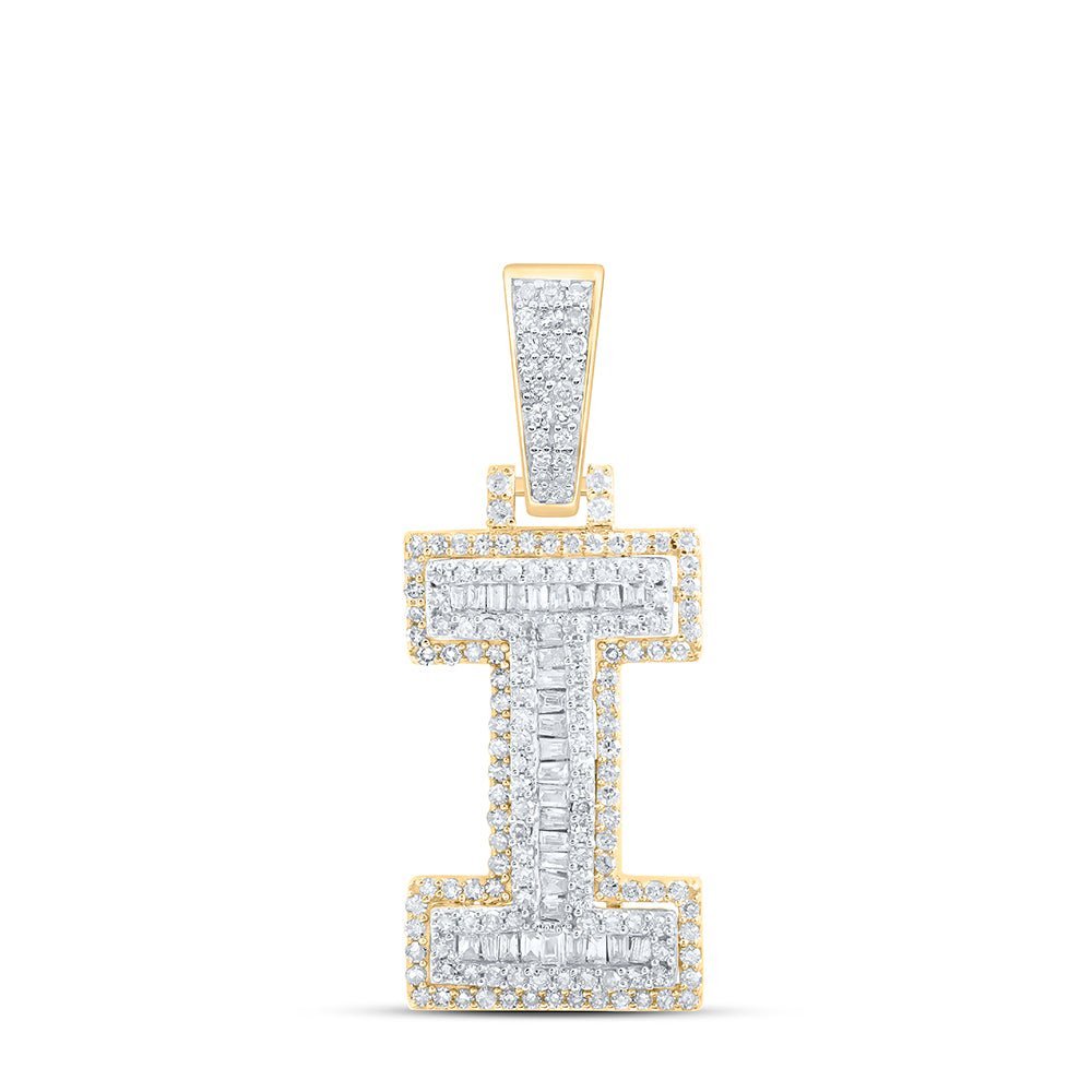 10K Yellow Gold Baguette Diamond P1 Initial "I" Charm Pendant 5/8 Cttw - Splendid Jewellery