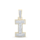 10K Yellow Gold Baguette Diamond P1 Initial "I" Charm Pendant 5/8 Cttw - Splendid Jewellery
